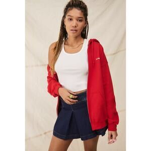 iets frans Red Oversized‎ Zip Up Sweatshirt Hoodie Large Cotton Blend Loose